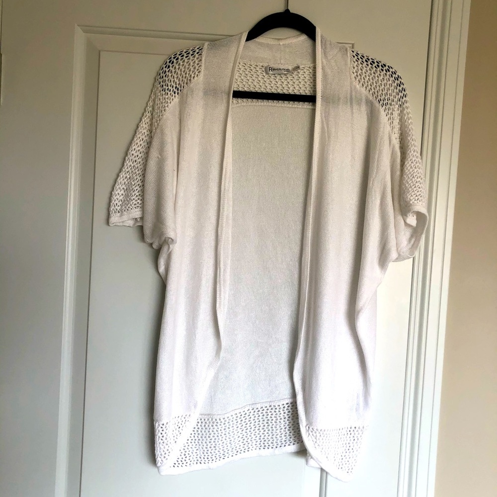 Short Sleeved Open Knit Cardigan